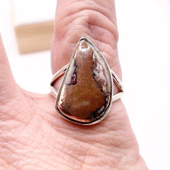 925 Sterling Silver Jewelry - Size 6 Bronzite Jasper 825 Sterling Silver Ring